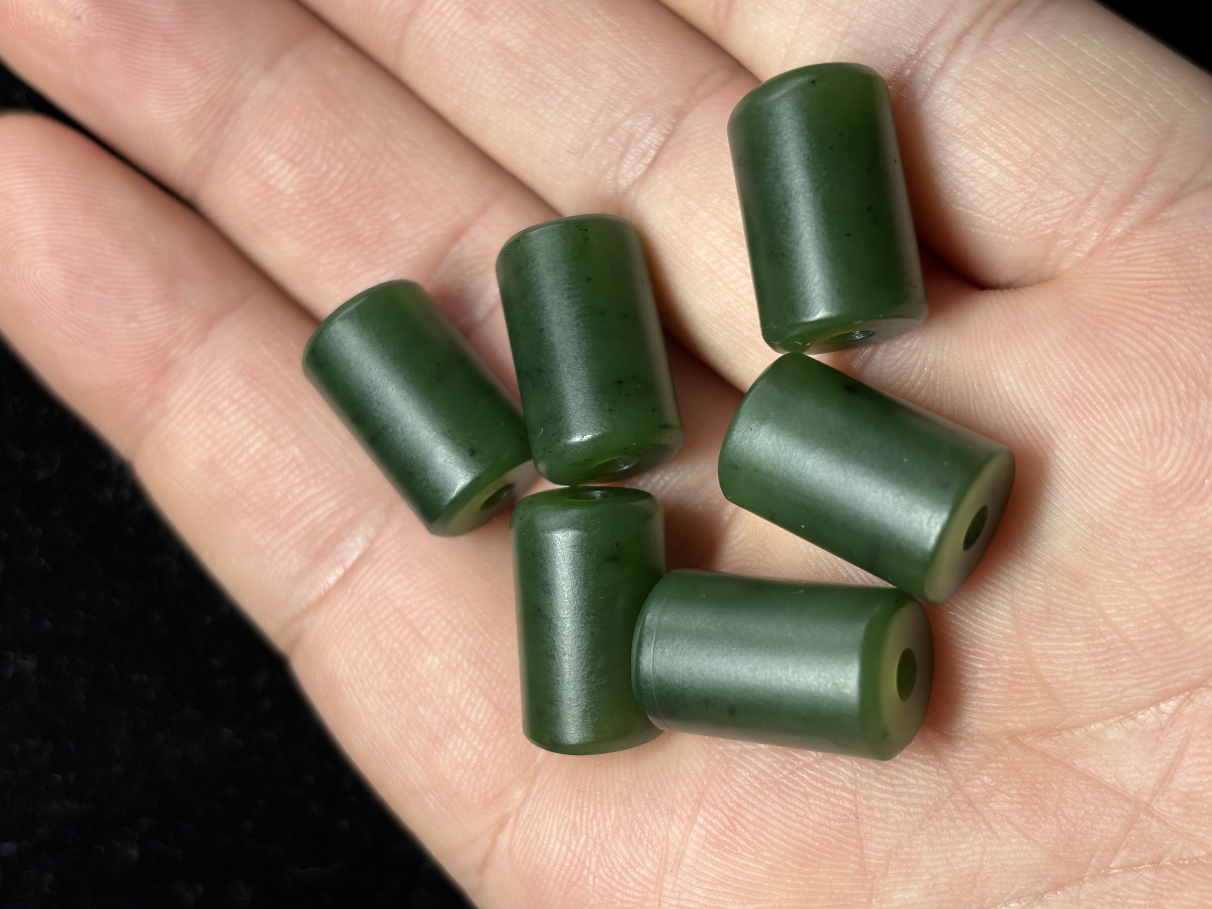 和田玉碧玉桶珠 通孔散珠 光面 吊坠顶珠 文玩手串diy配饰