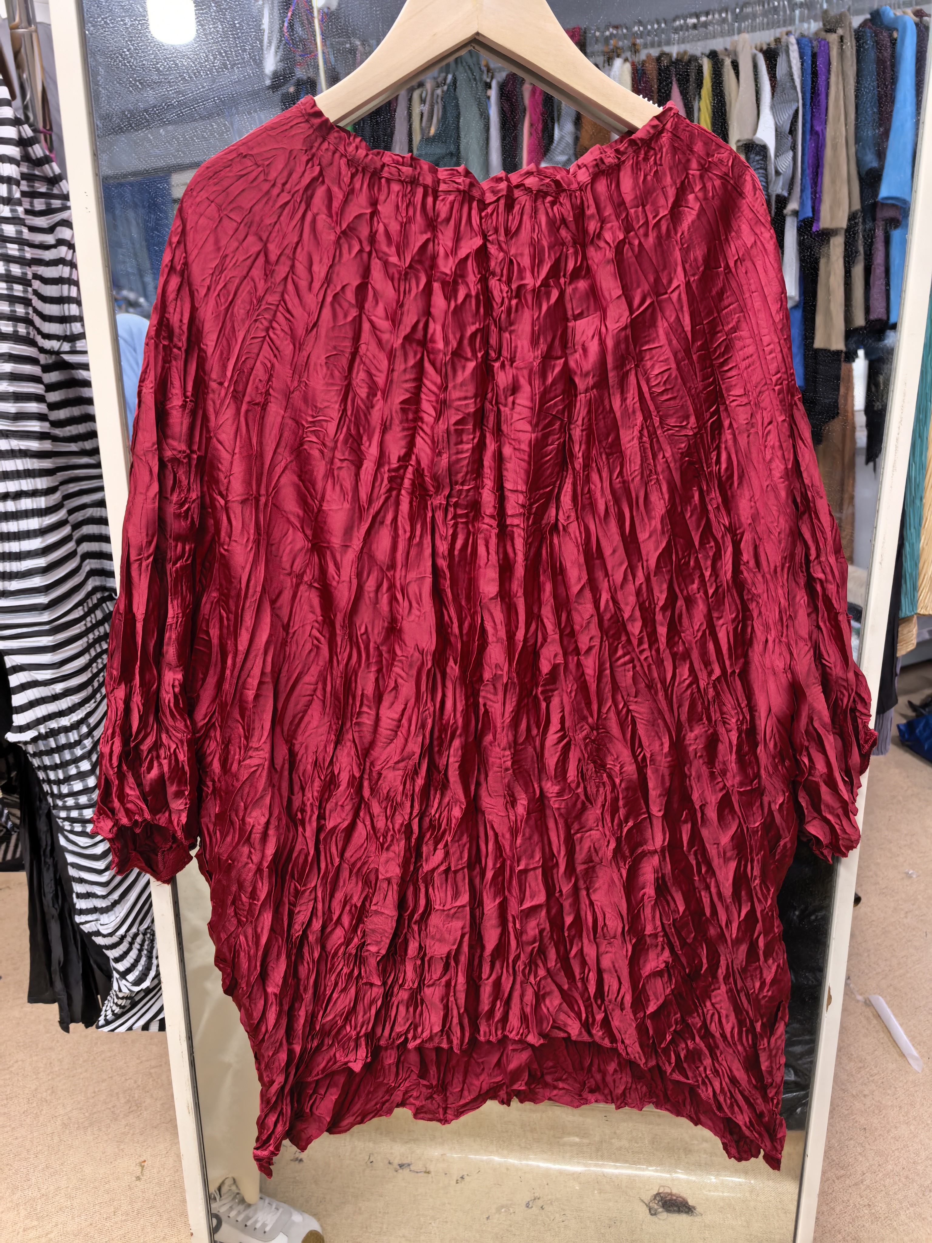 手工抓褶中长款褶皱T血七分袖2025