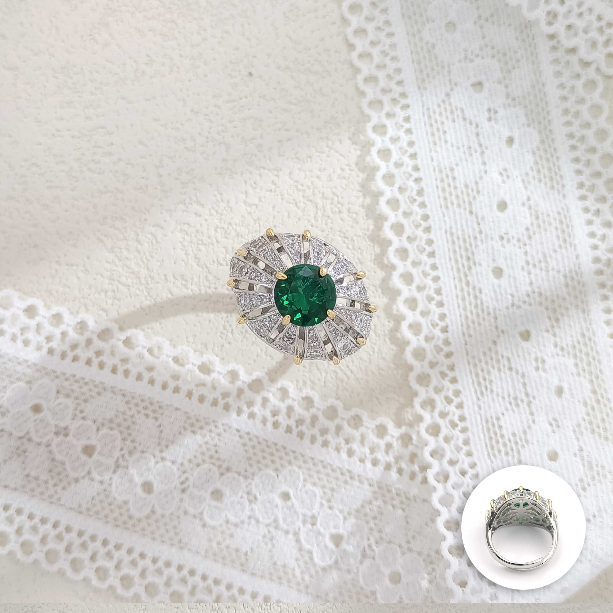 铜合金合成锆石戒指 WHLM-005496【青苔轻扬】戒指精致简约时尚