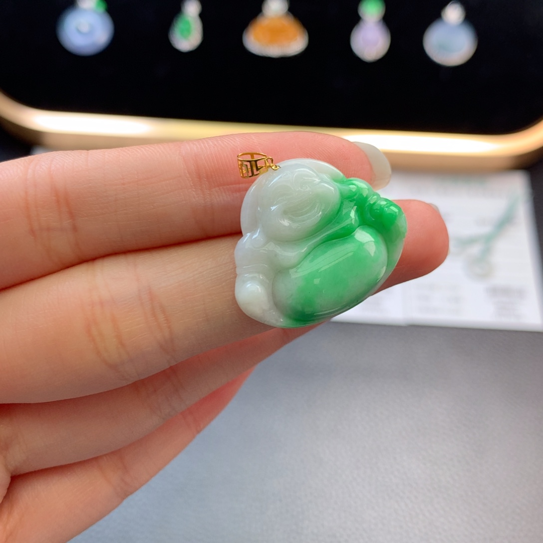 翡翠18K金镶嵌挂件48小时鉴赏期  退货不扣服务费