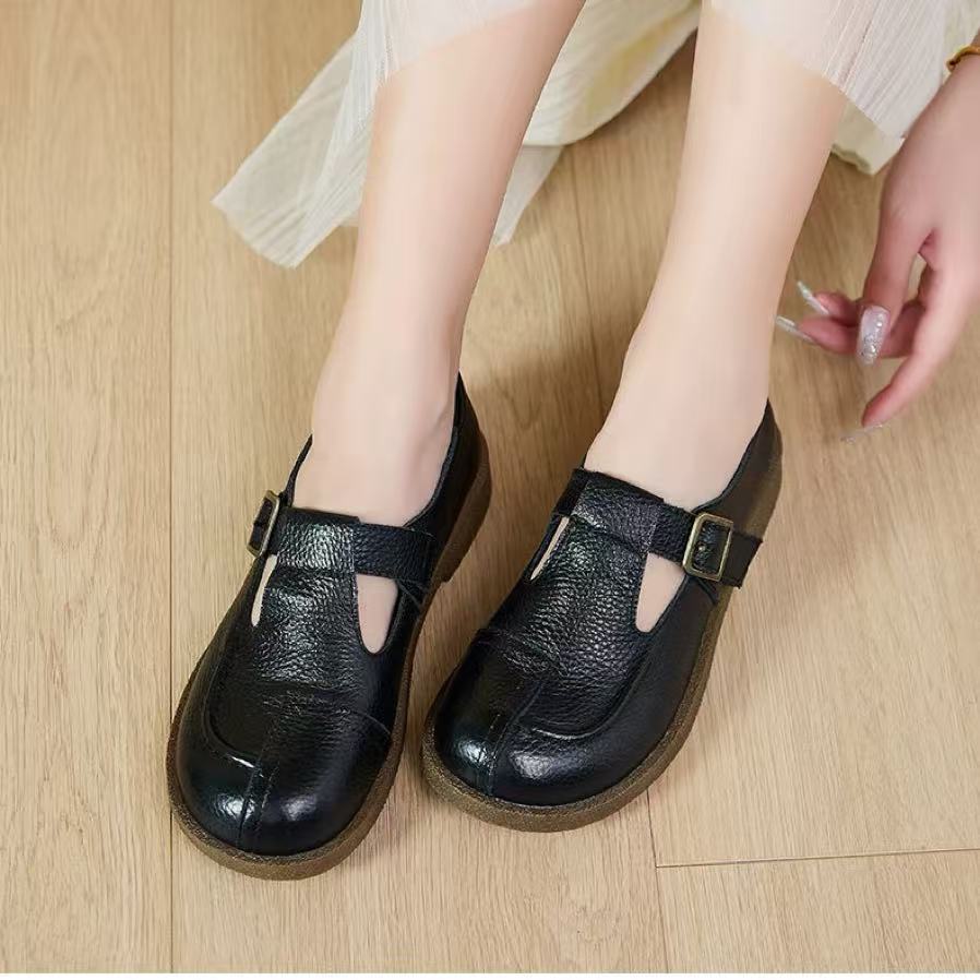 C5689  黑色  时尚舒适平跟圆头浅口玛丽珍单鞋 妈妈鞋