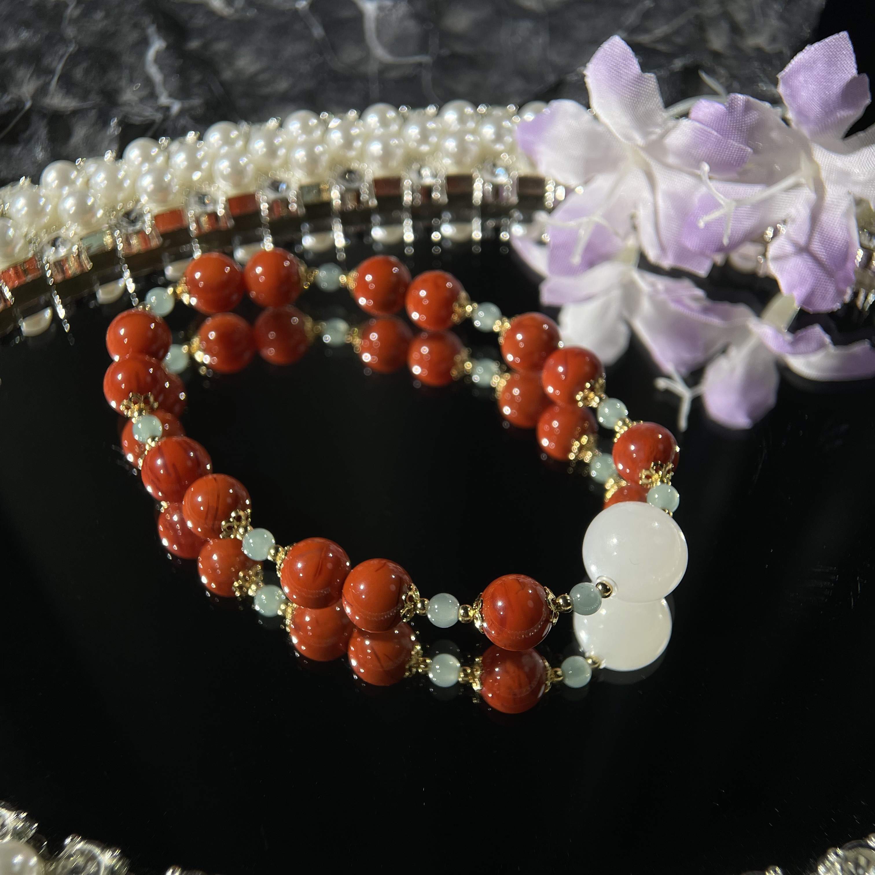 川料瓦西南红白玉翡翠手串 KT25110714