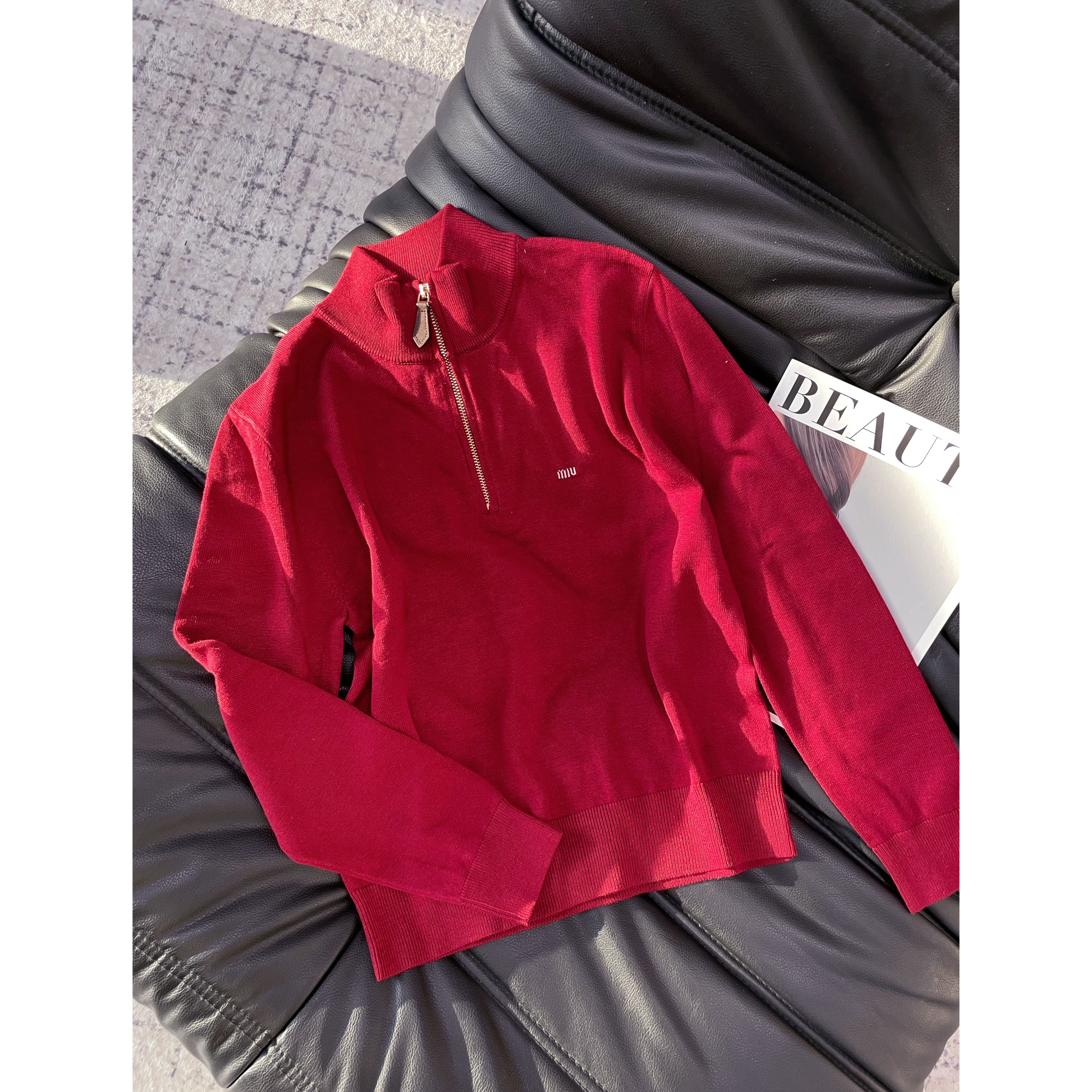 《An ni》早春新品时尚长袖宽松半拉链领羊毛针织上衣Ani-D154