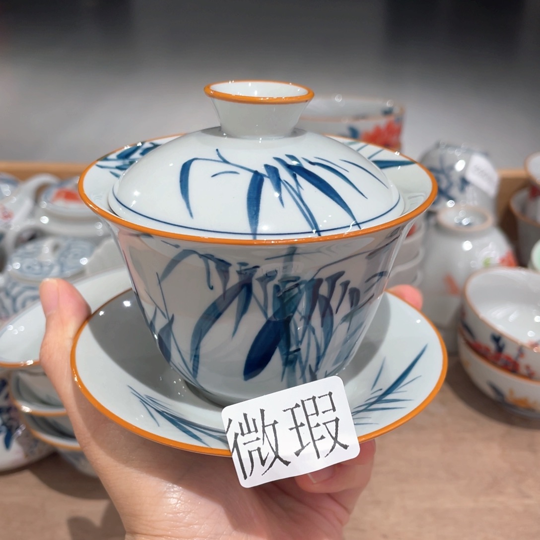 釉下手绘茶具微瑕