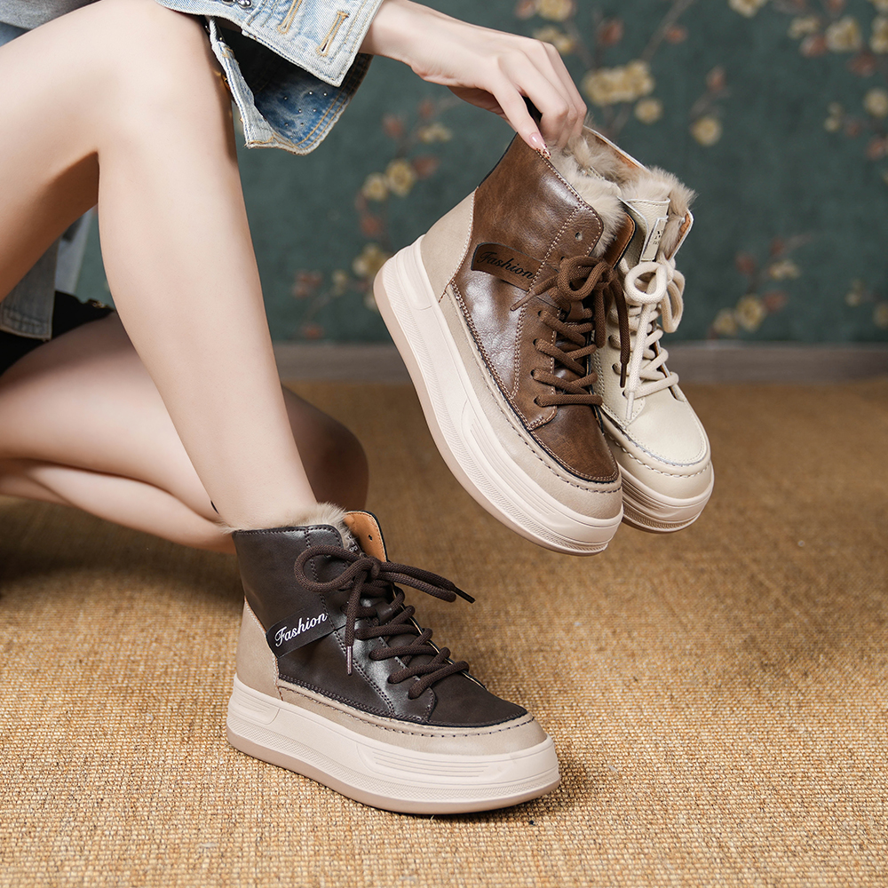 【新品】真皮复古雪地靴女2024年秋冬新款马丁靴显瘦厚底短靴 13799