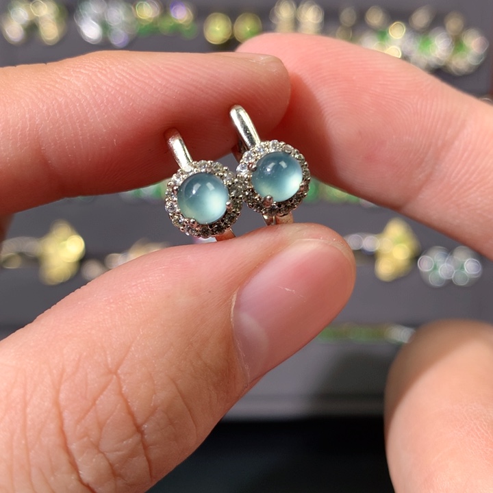 翡翠耳饰银S925镶嵌耳饰