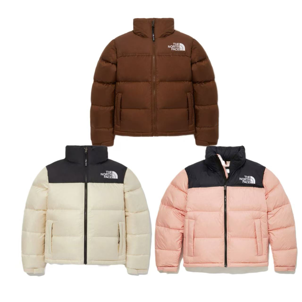 【双12】1996女款短款立领美拉德棕色奶油保暖撞色拼接鹅绒羽绒服