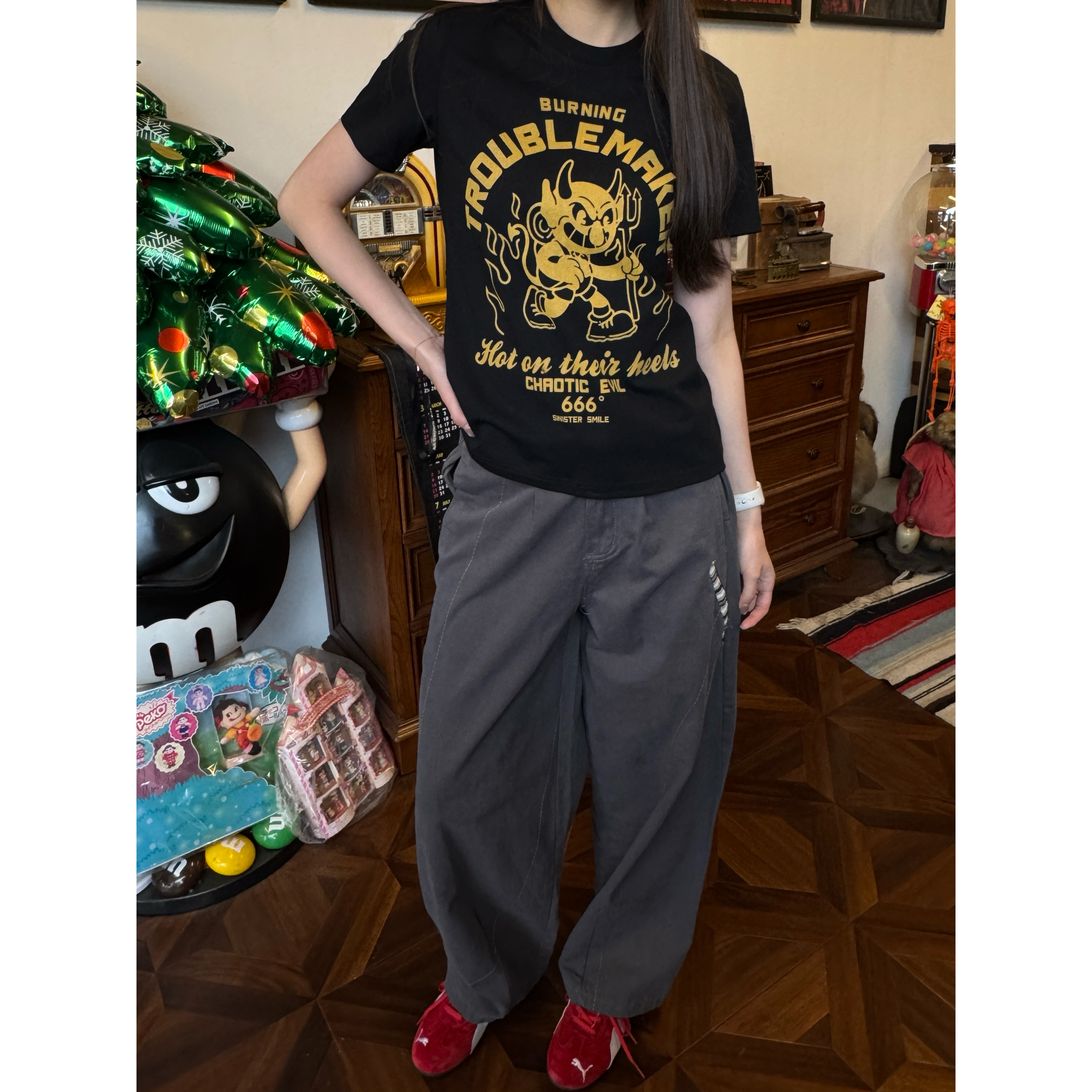 【饭困了】美式复古宽松军绿色工装裤百搭休闲直筒拖地裤子