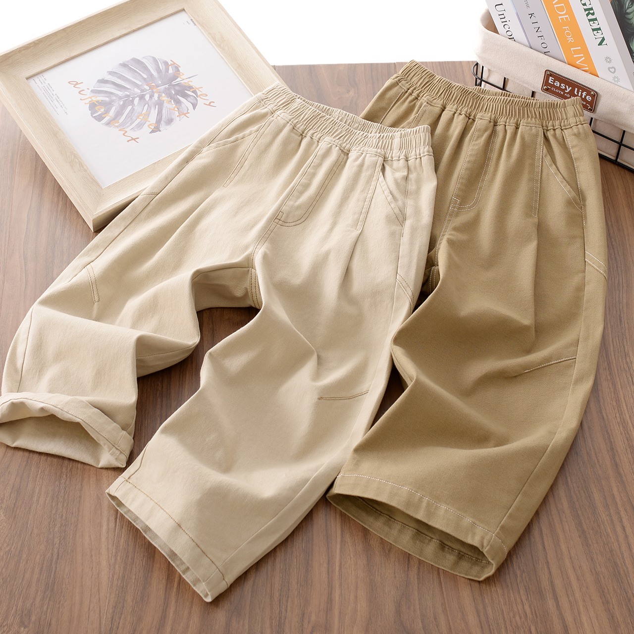 258CK4男女童斜斗撞色线长裤春款儿童中大童柔软阔腿裤挺括百搭