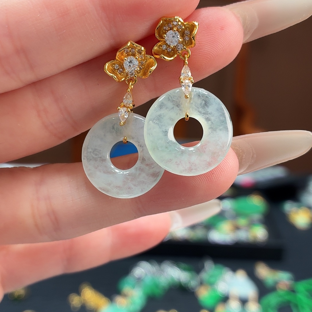 翡翠银S925镶嵌耳饰