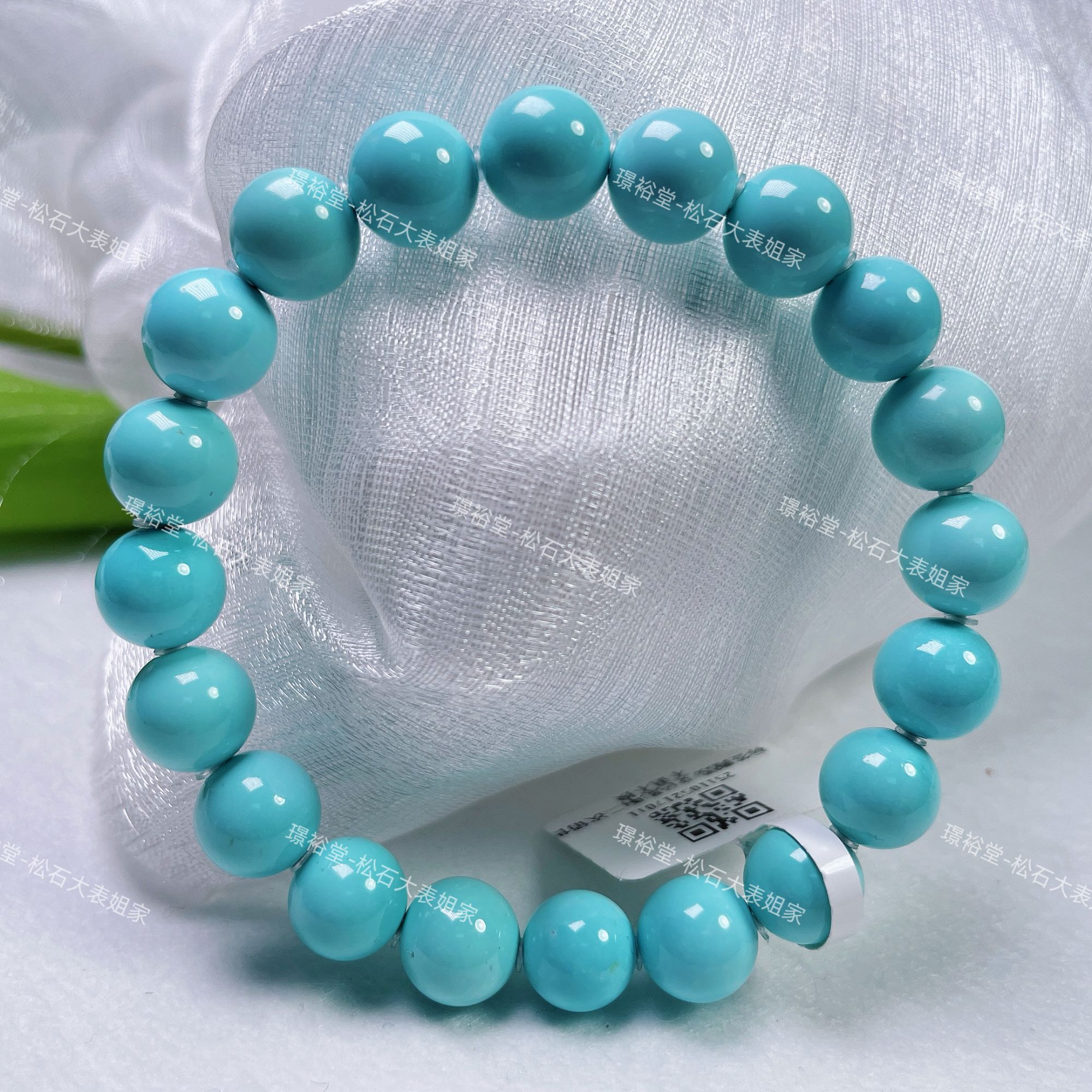 【松石大表姐】绿松石圆珠手串高瓷高蓝品质佳