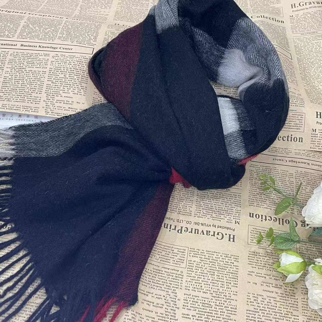 【宽格系列】羊毛羊绒格子围巾时尚百搭秋冬保暖流苏加厚