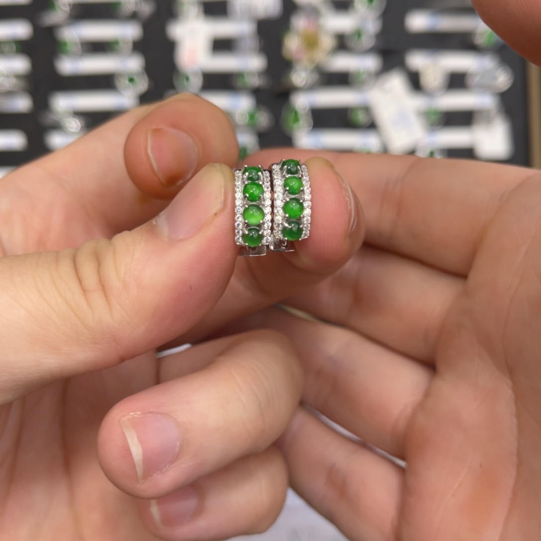 翡翠戒指银S925镶嵌翡翠耳包