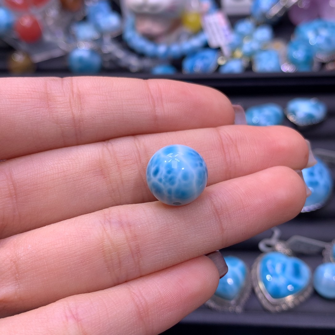 针钠钙石（海纹石）颈饰银S925镶嵌一***豆