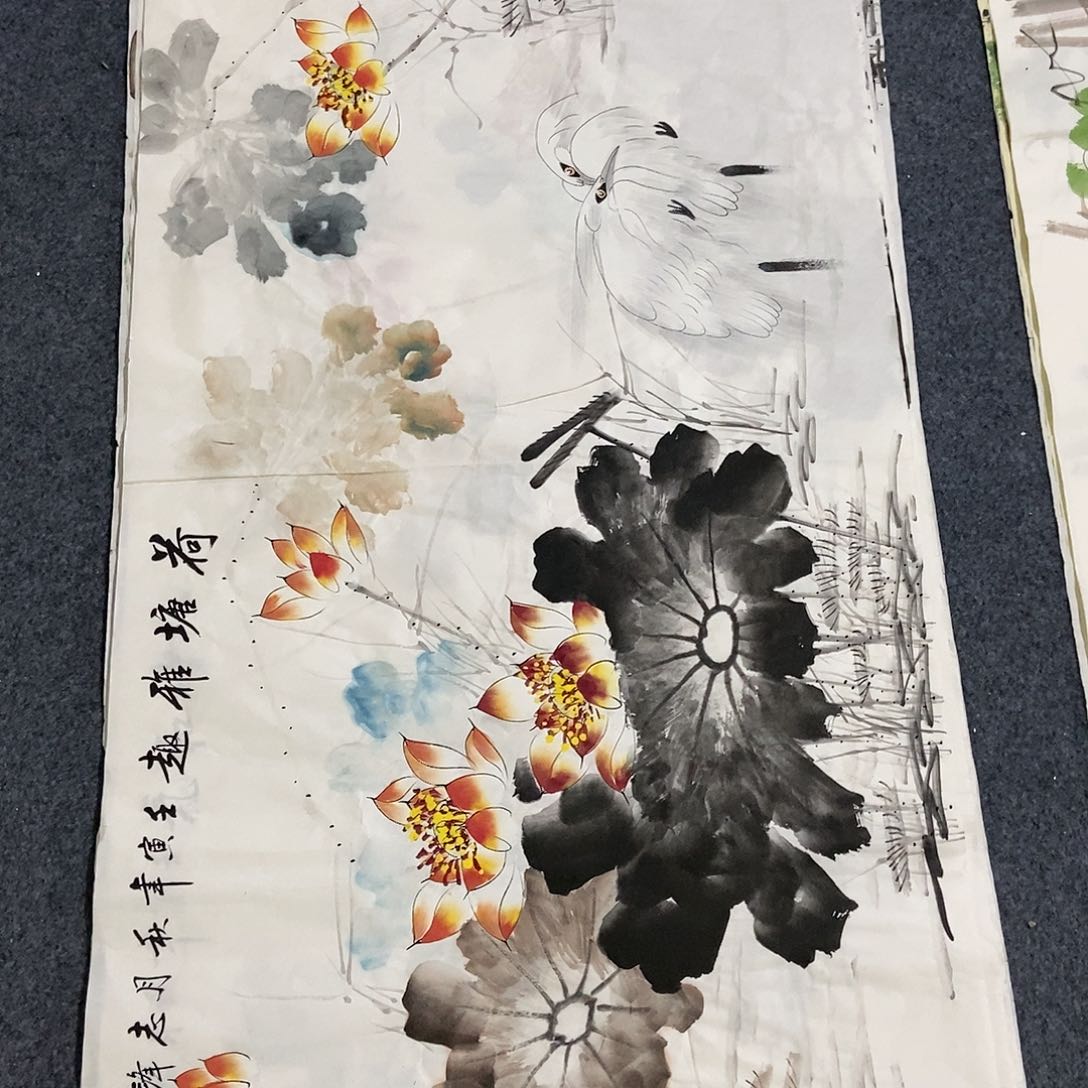 国画四尺荷花一副