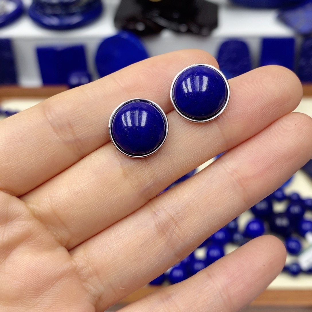 青金石耳饰银S925镶嵌