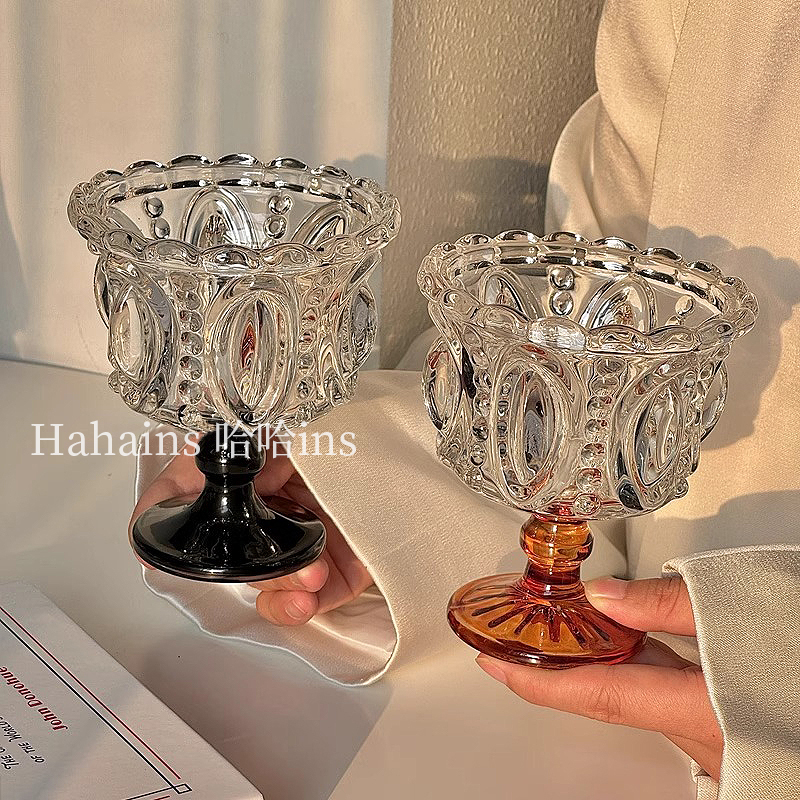 法式浪漫复古浮雕香槟杯高颜值中古微醺酒杯红酒高脚甜酒玻璃杯子