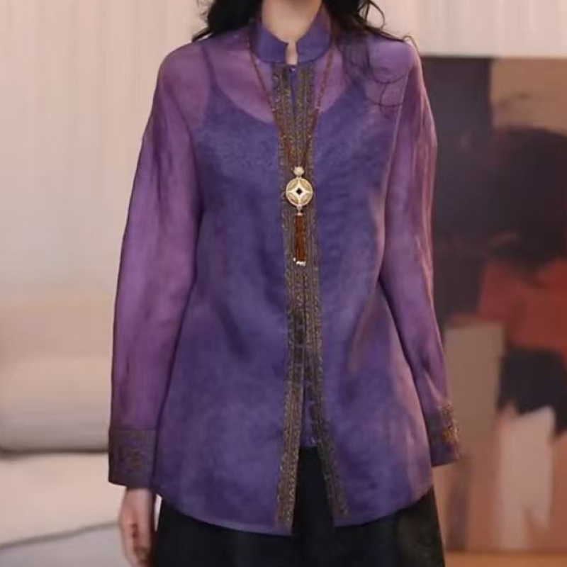 『熙瑾』100%桑蚕丝新中式打底百搭复古显瘦秋冬时尚纯色休闲上衣