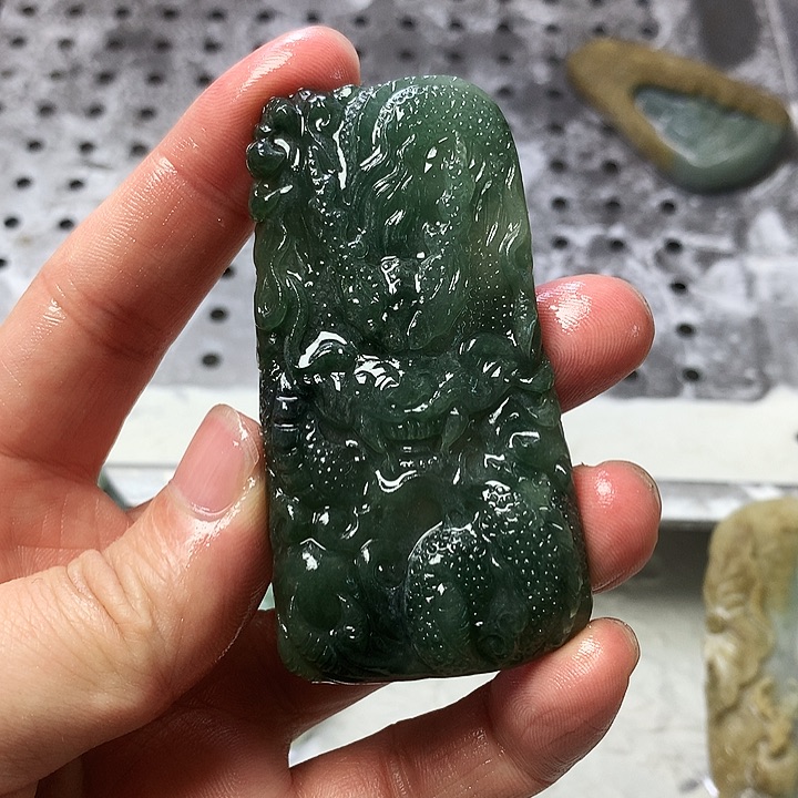 未镶嵌定制翡翠?****?缅甸翡翠手工冰蓝水龙牌