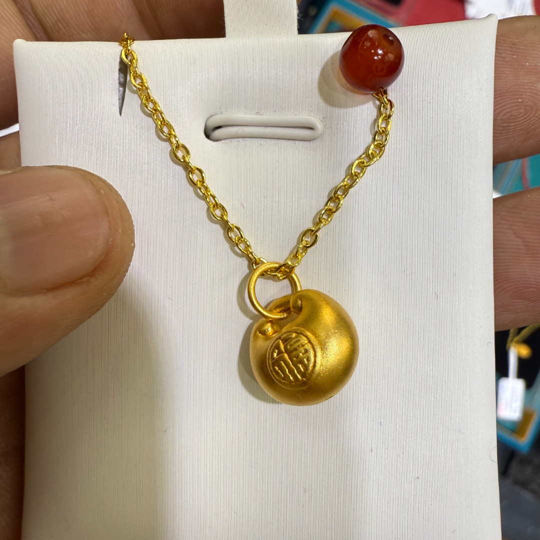  【金缘】足金999玛瑙古法小胖福时尚吊坠FG333