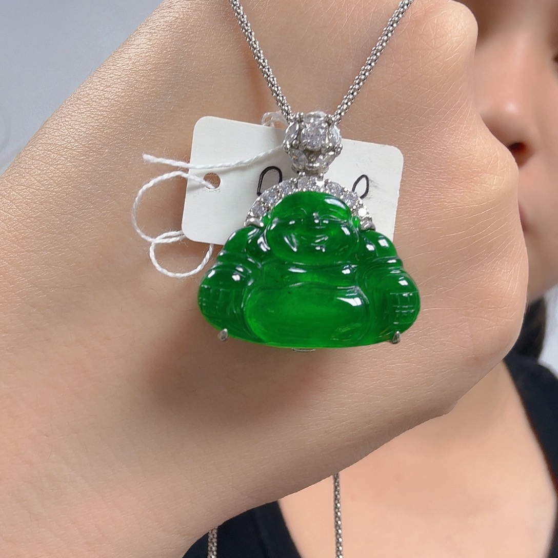 红***叶翡翠银S925镶嵌吊坠(不含链)