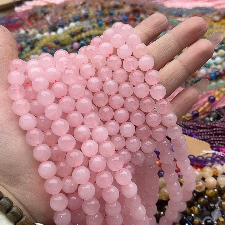 玛瑙/玉髓未镶嵌珠宝半成品一条10mm左右粉晶