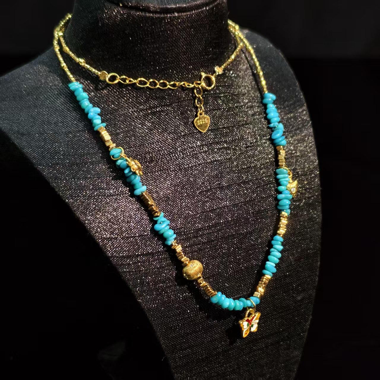  绿松石颈饰项链蝴蝶925银多样性发一