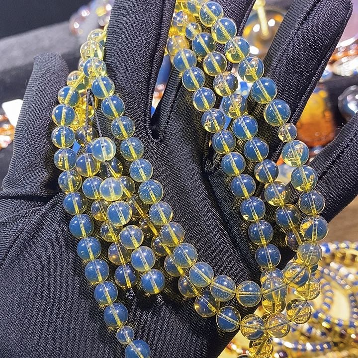 蓝珀未镶嵌珠宝奇石墨西哥蓝珀佛珠7