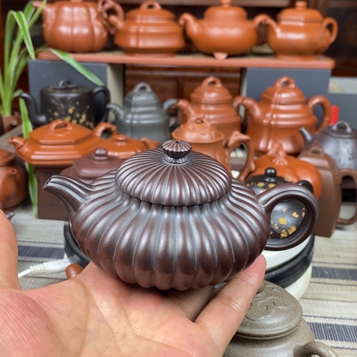 茶壶紫砂筋纹合欢200cc原矿老紫泥还原烧