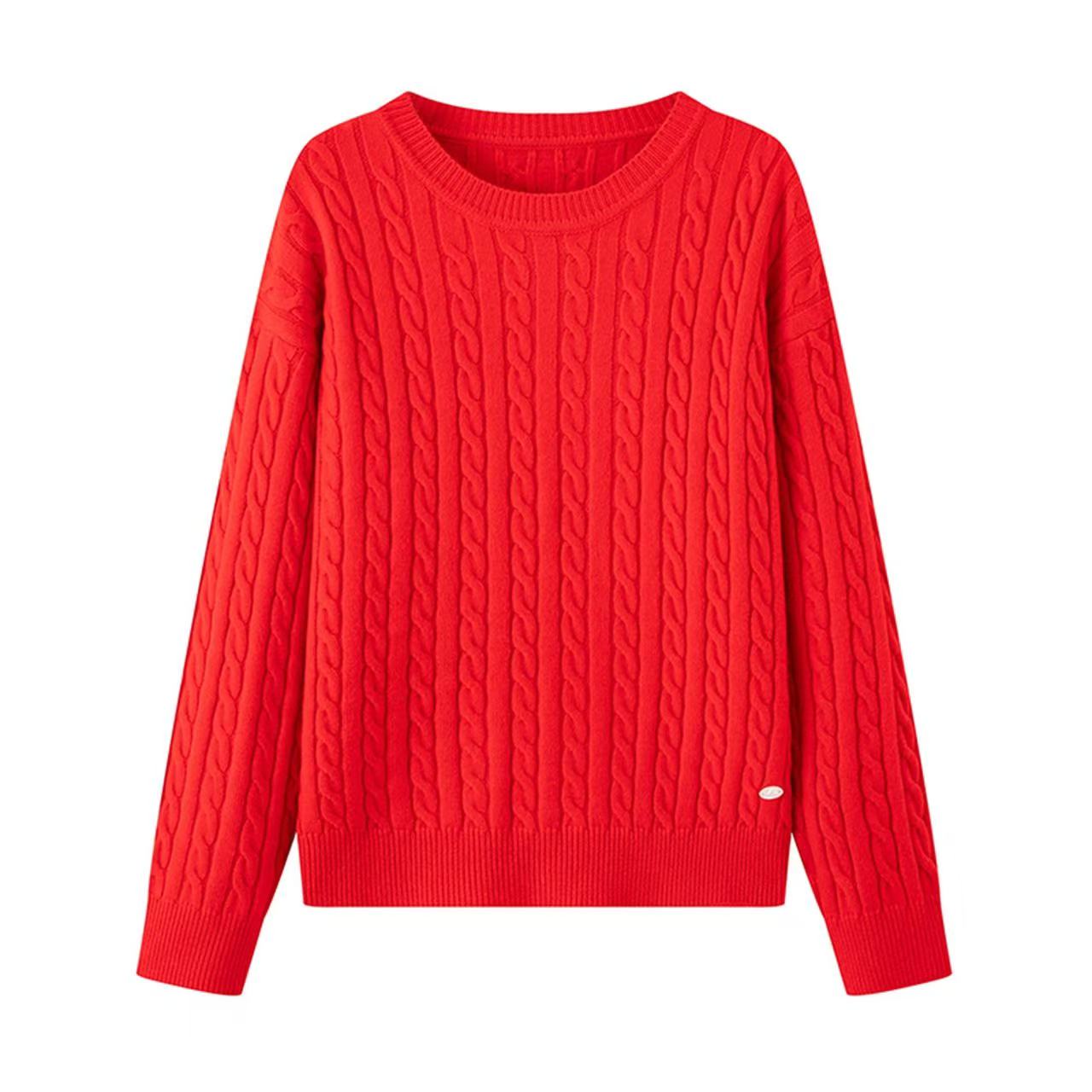 诗家商场同款2025秋冬新款通勤时尚绞花红色毛衣针织衫上衣女2301