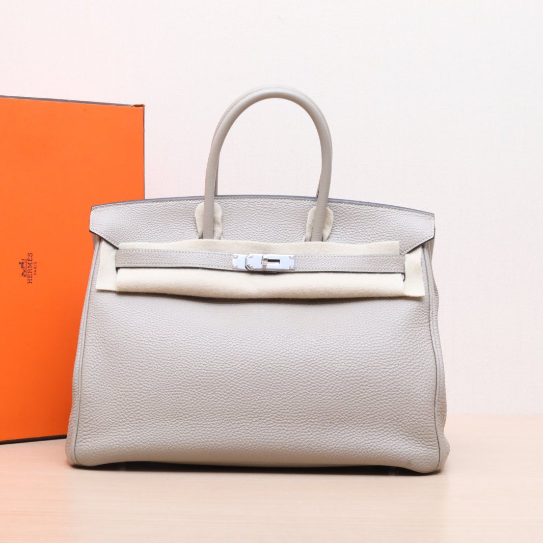 95新 Hermes/爱马仕 小花姑姑117056Birkin 35 81斑鸠灰 框M包