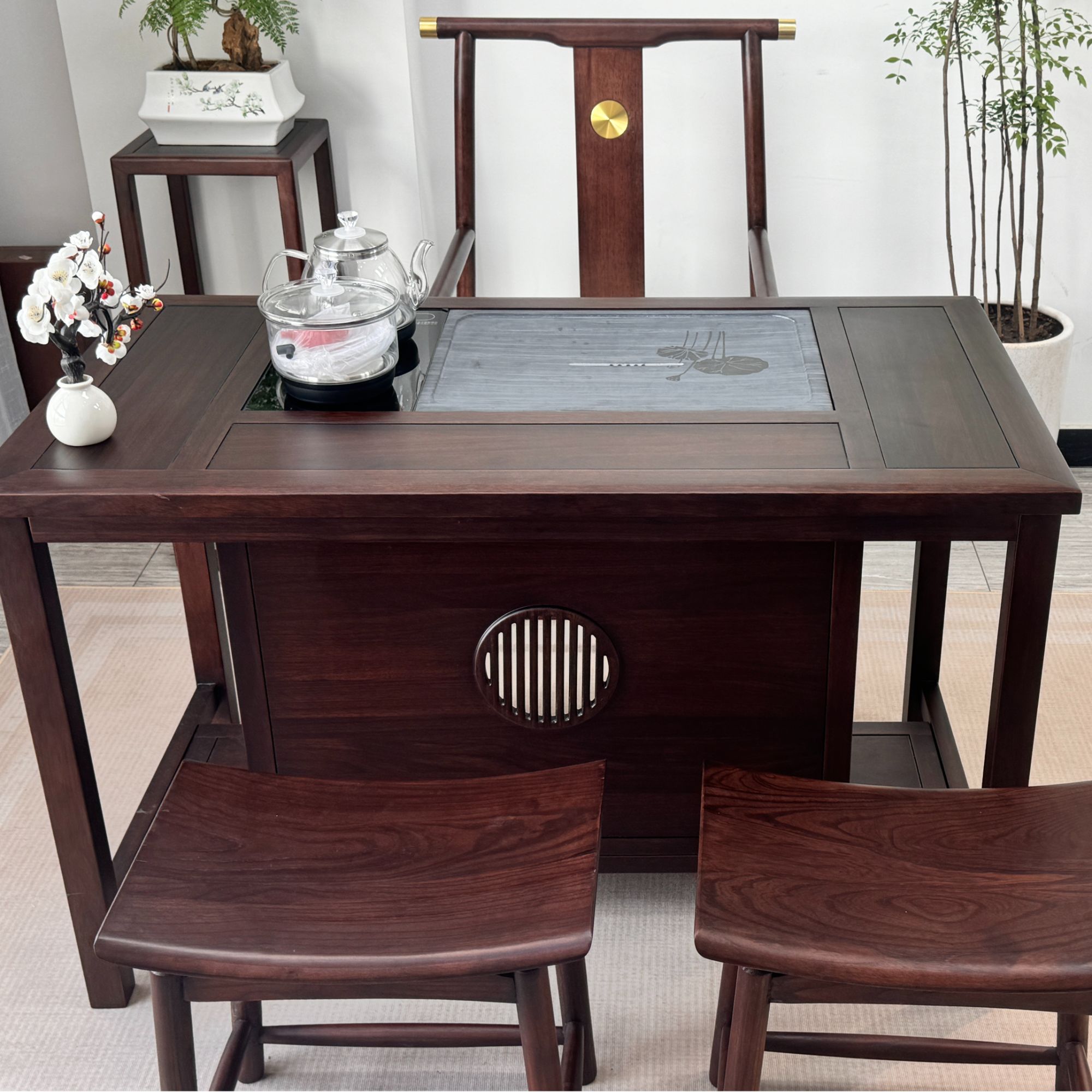 乌金木新款祥瑞阳台茶桌新中式实木客厅桌休闲家用阳台专用小茶台