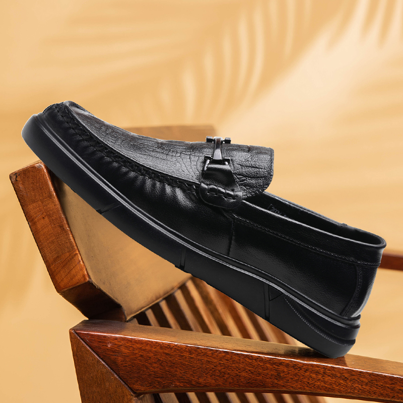 皮鞋男2025新款头层牛皮鳄鱼纹软底百搭一脚蹬休闲男士商务正装鞋