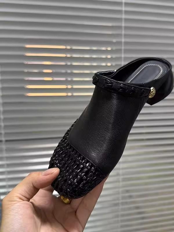 3cm/夏季透气编织半拖鞋女时尚简约外穿百搭圆头两穿粗跟婼婼A