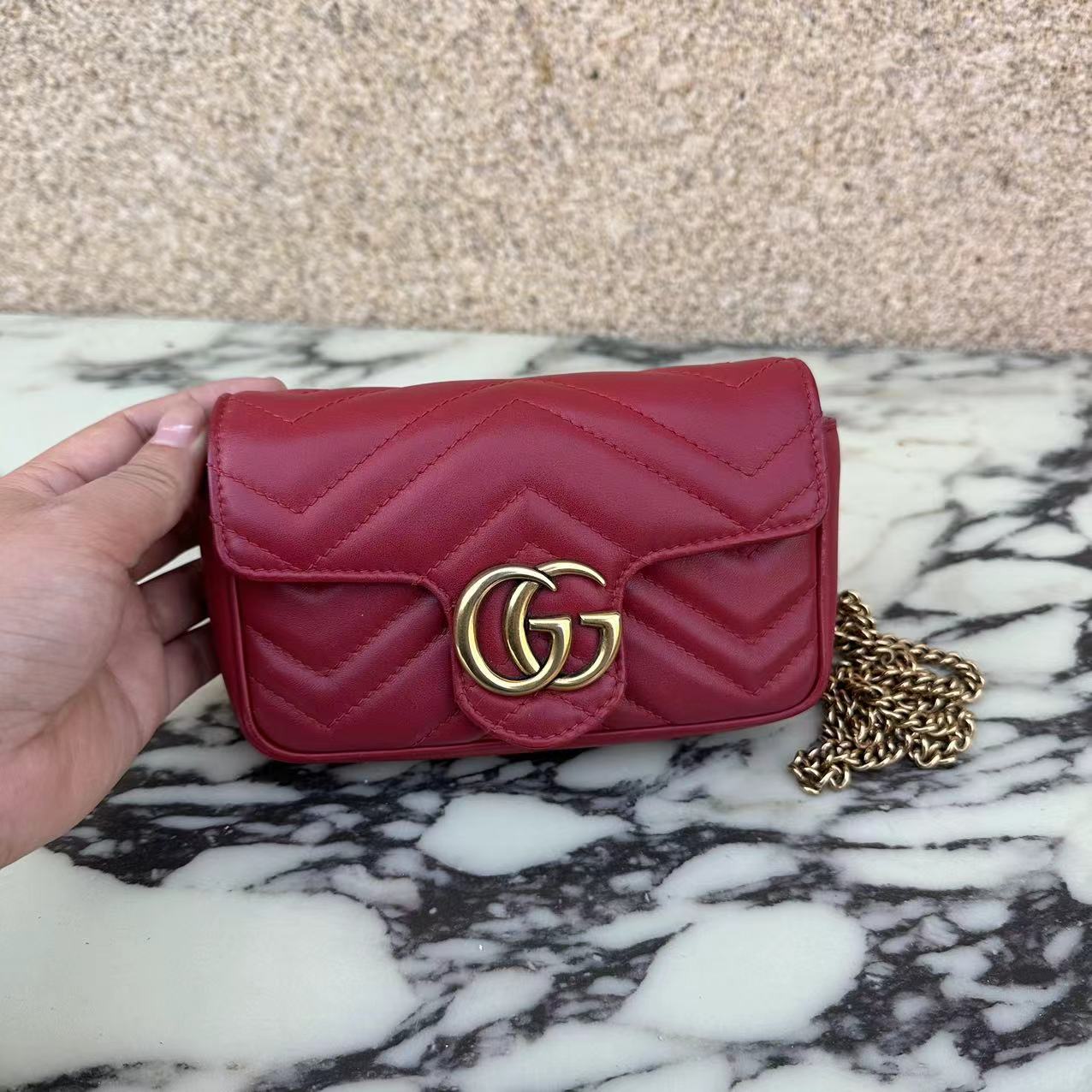 99新 GUCCI/古驰 gucci红金马蒙mini/98-99新龙虾扣在/可放手机 