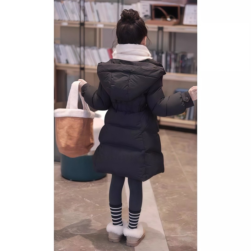 巴拉女童收腰棉服中长款2025冬季新款棉袄韩版加厚中大童冬装棉袄