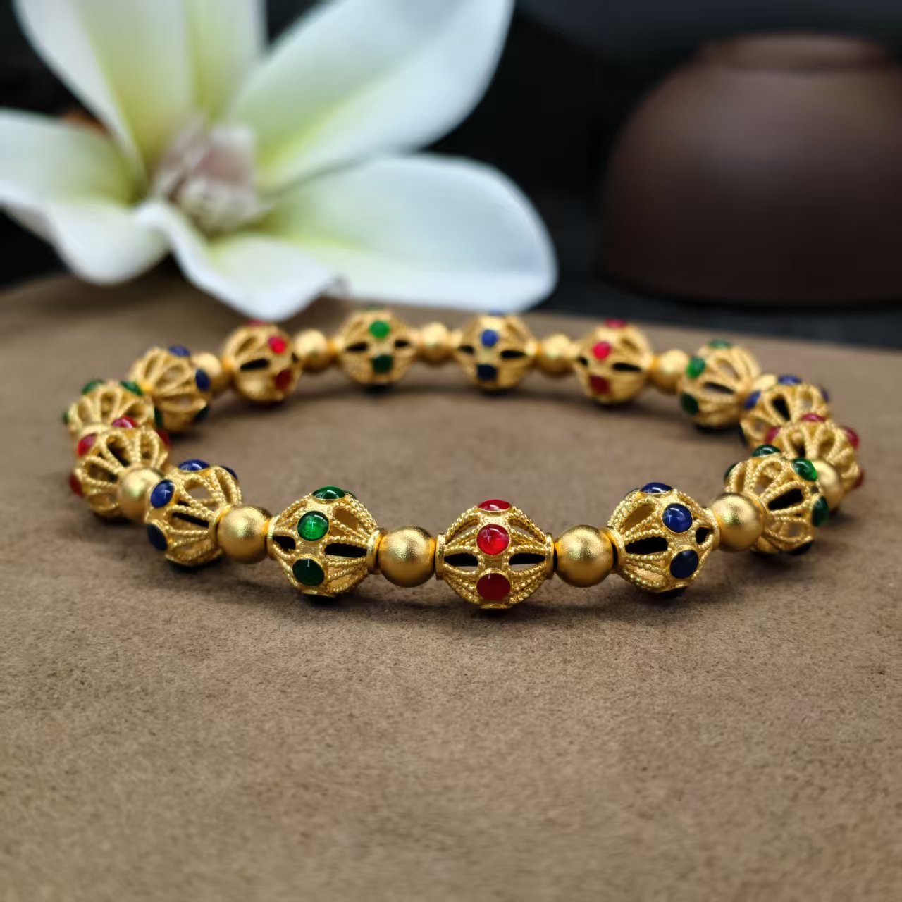 【恒潮珠宝】21.22g足金古法鎏彩手串H0961285