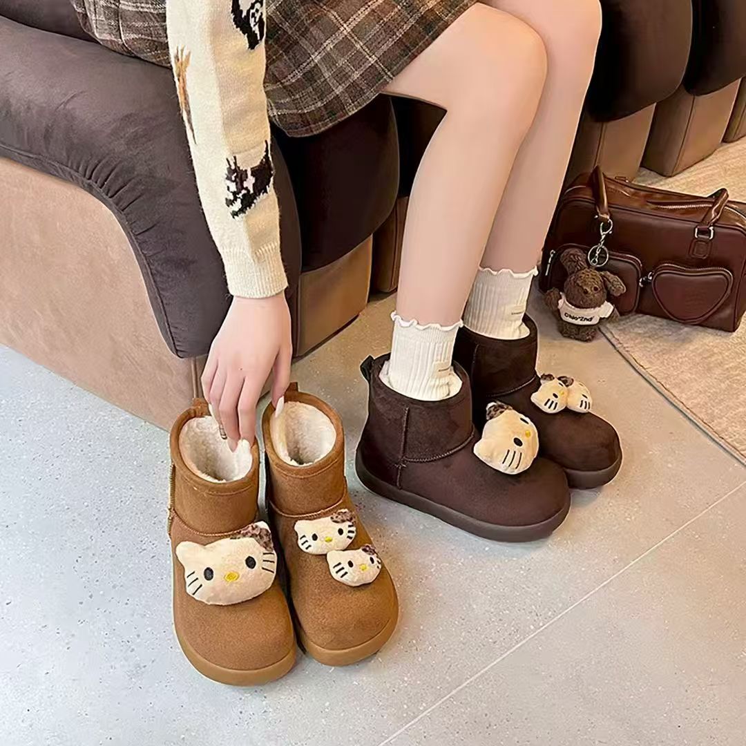 卡通可爱kt猫雪地靴女2025新款爆款冬季加绒毛毛棉鞋厚底棉靴子
