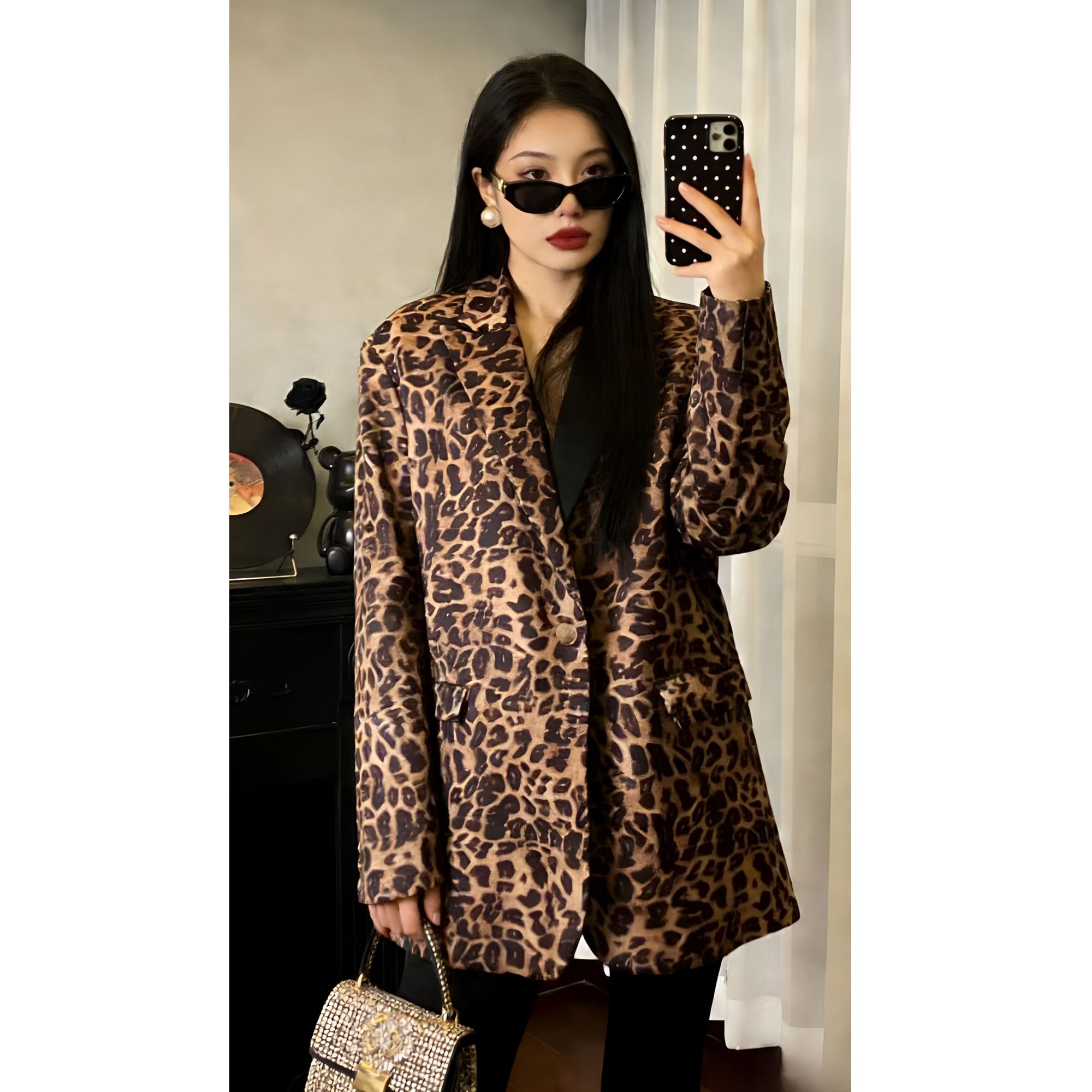 欧美风豹纹开襟西装女秋春季节西装气质网红