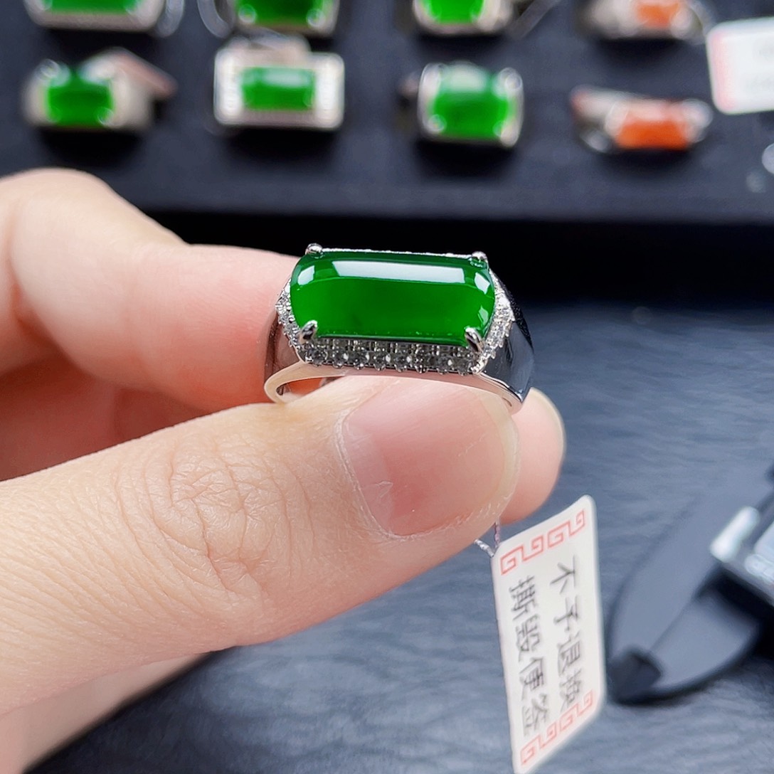 翡翠戒指银S925镶嵌天然a货翡翠3140