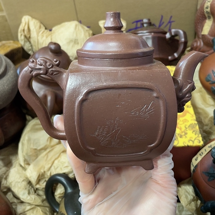 紫砂茶壶原矿泥料，手工制作一把，紫砂壶。