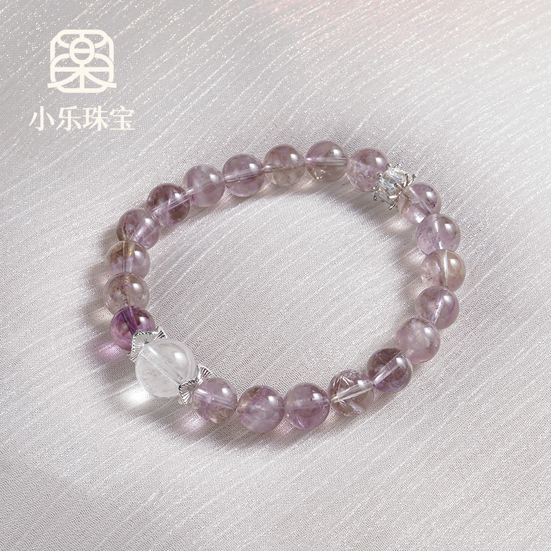 【丁香幽梦】天然紫水晶白水晶时尚百搭手链小清新多样性发—-N0025