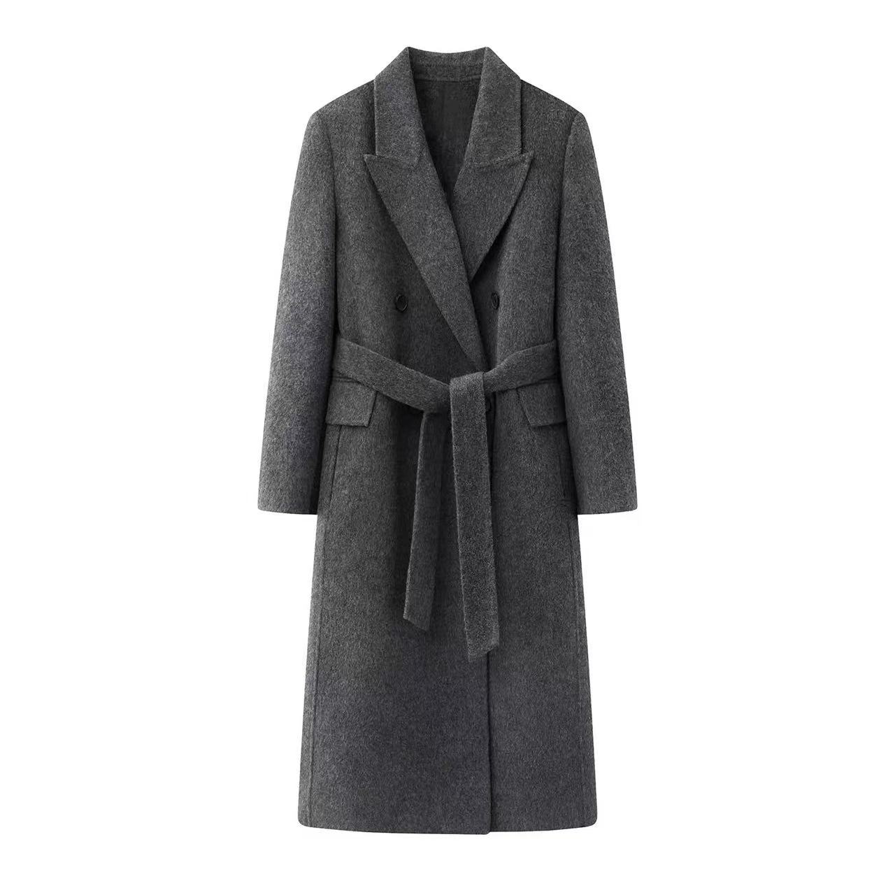 【艾家同款】2025秋冬新款时尚显瘦系带保暖双面呢大衣外套女4022