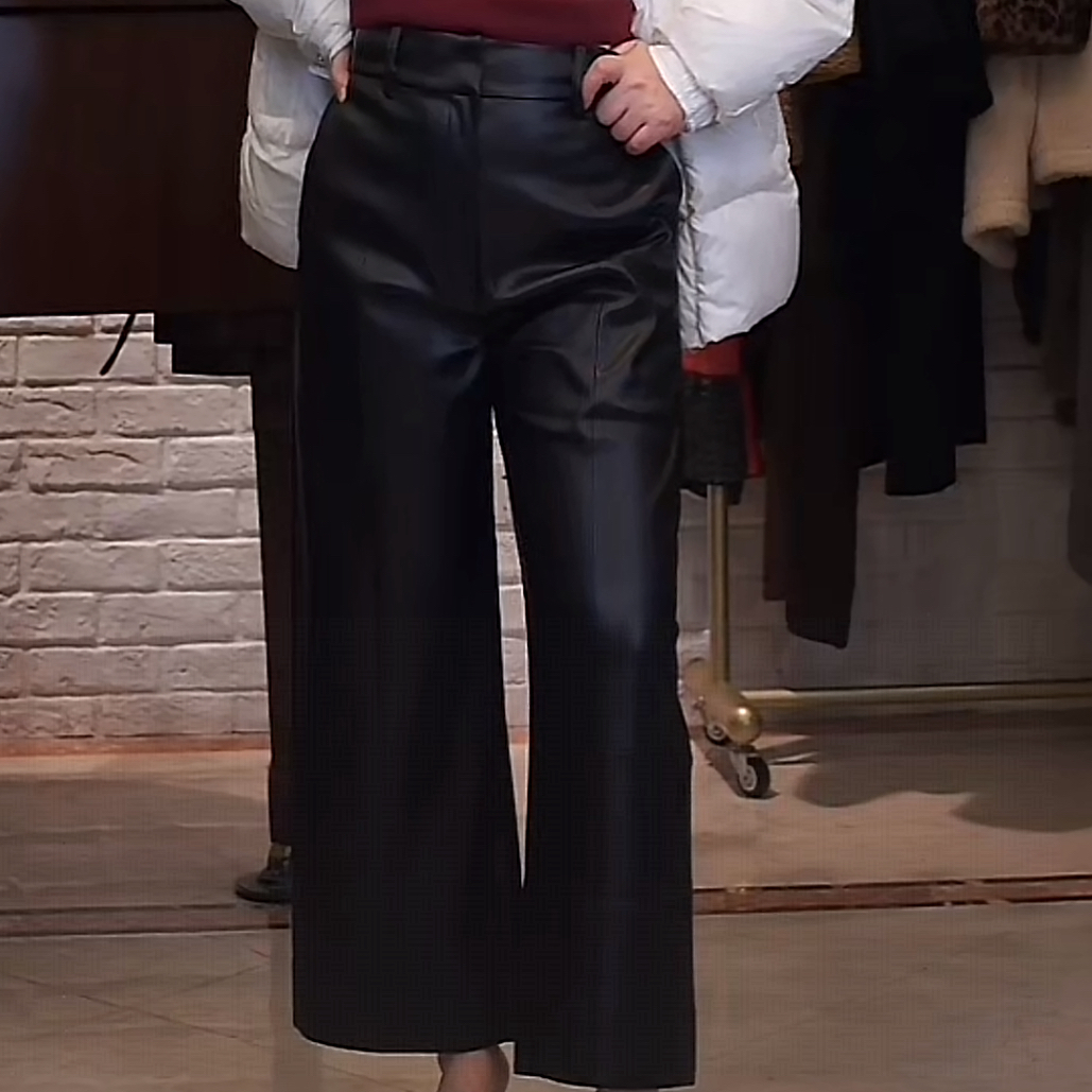 蛋白皮裤显瘦气质高腰时尚潮流百搭女士黑色直筒阔腿