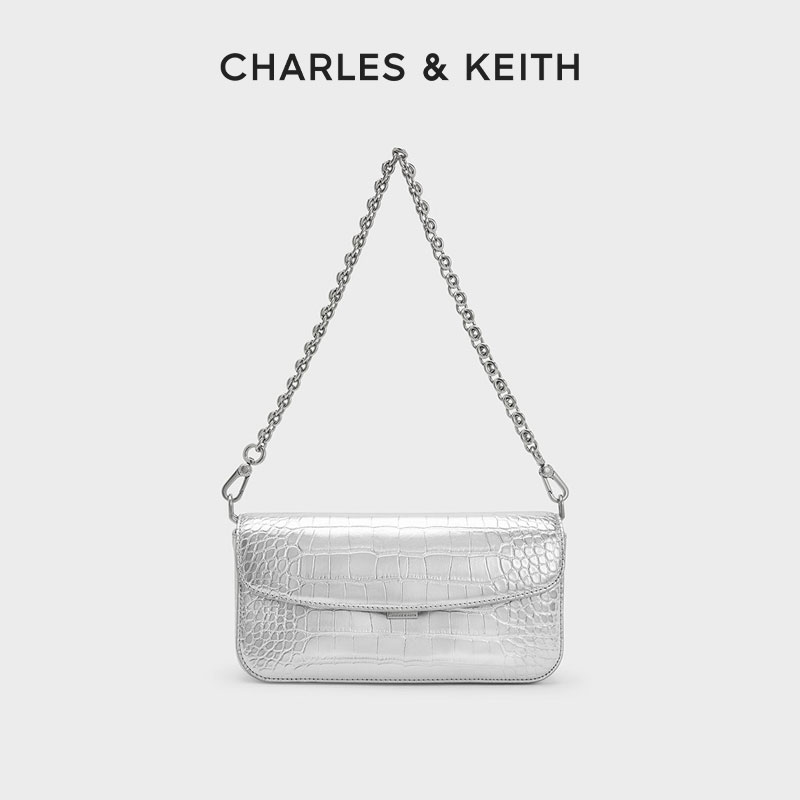 CHARLES & KEITH【会员专享】漆皮鳄鱼纹单肩腋下法棍包20701509-A