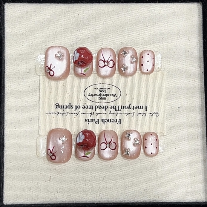 【苹苹安安】猫眼纯手工穿戴甲美甲贴片可拆卸穿戴式10片装A255