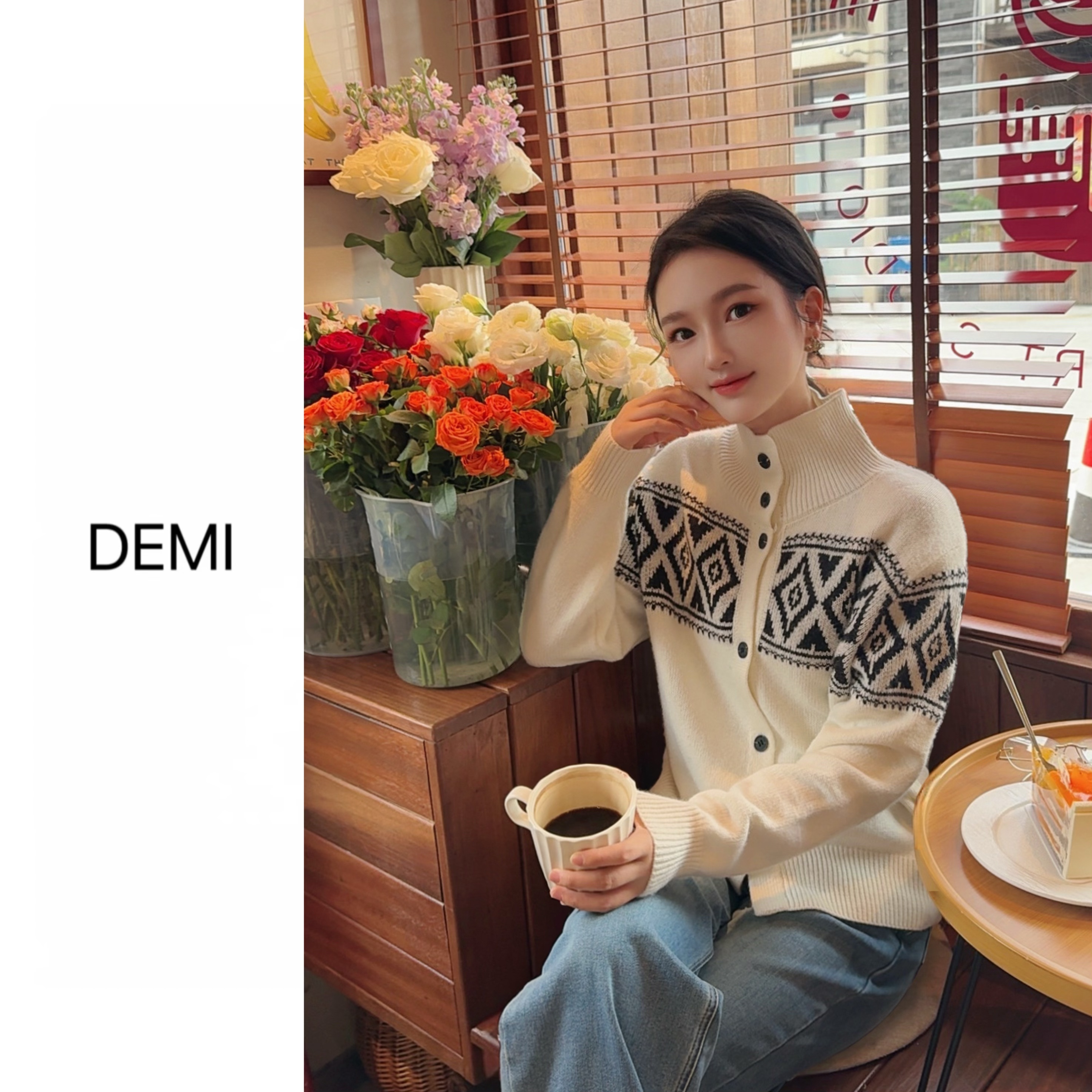 MISS RUILI 定制 秋冬新款复古提花针织开衫毛衣外套F1302