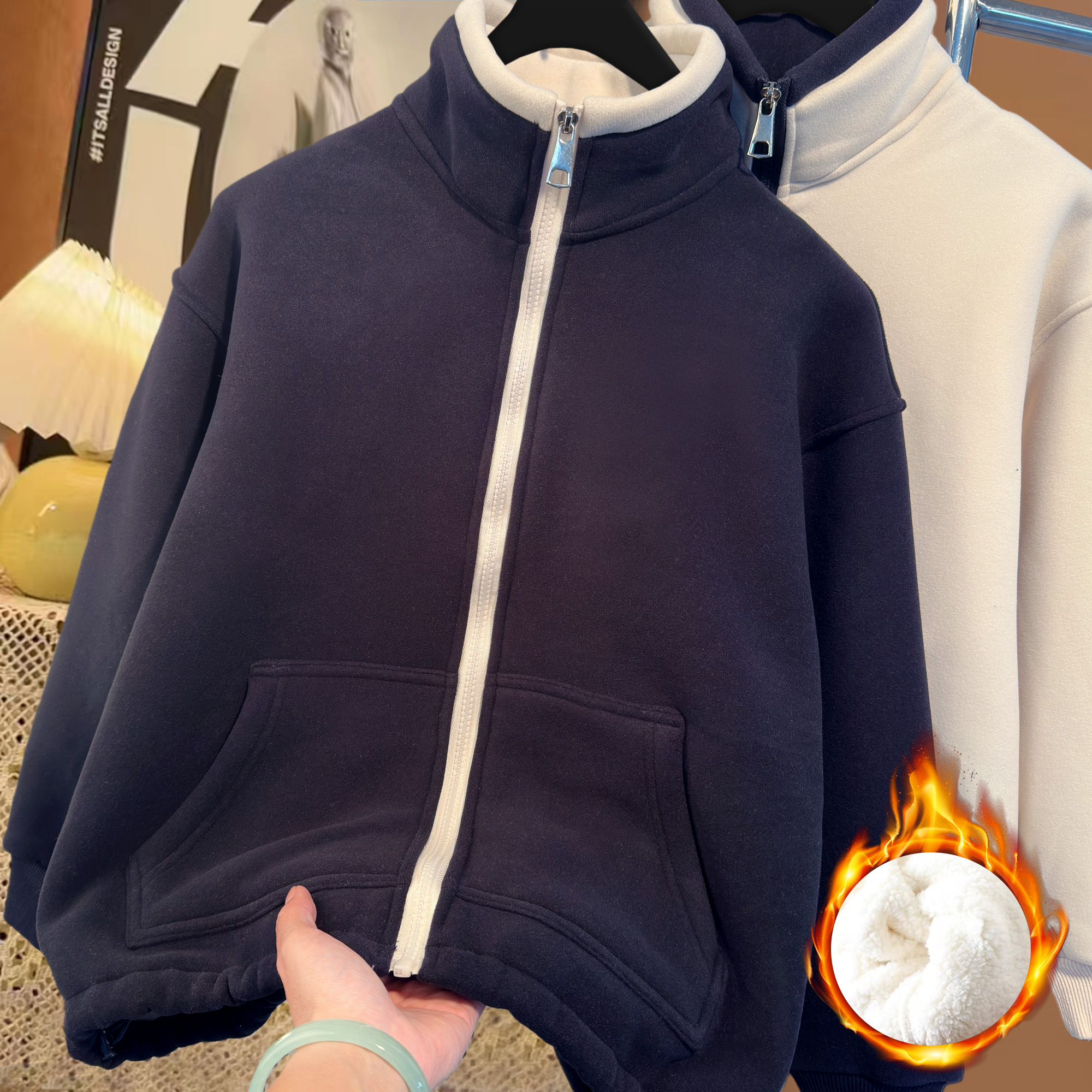 糯米绒外套秋冬季加绒加厚羊羔毛绒棉服校服神器内搭2025新款厚s