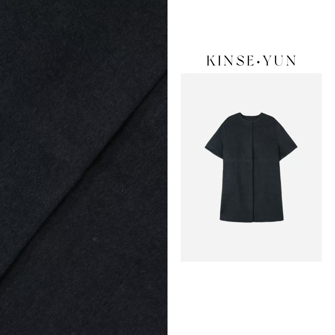 KINSE·YUN  『巩俐大衣』羊驼毛气质极简五分袖长款大衣外套QD12611