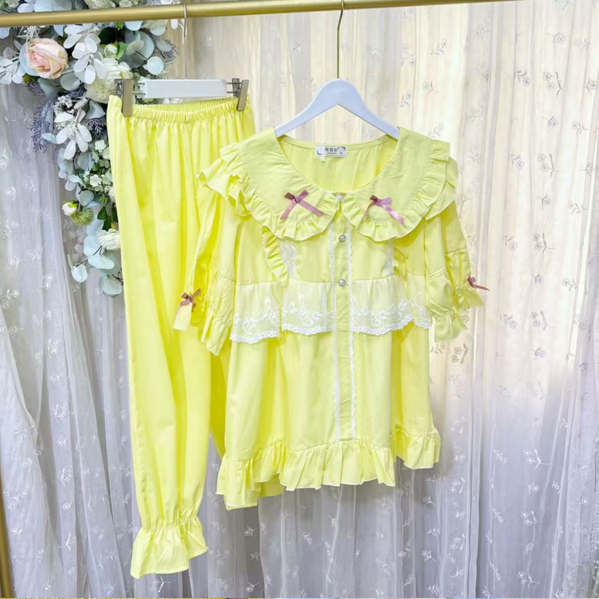 新品韩版大码棉布娃娃领睡衣减龄款半袖长裤睡衣家居服